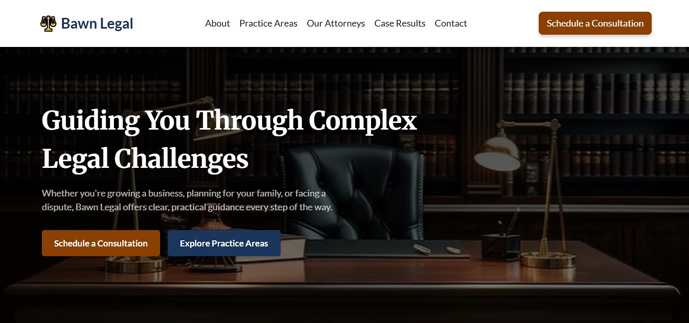 Screenshot of Bawn Legal website