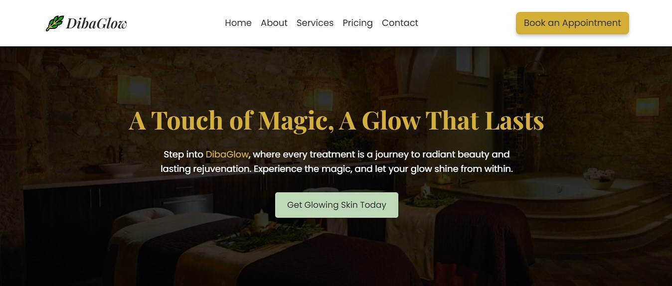 Screenshot of DibaGlow website project